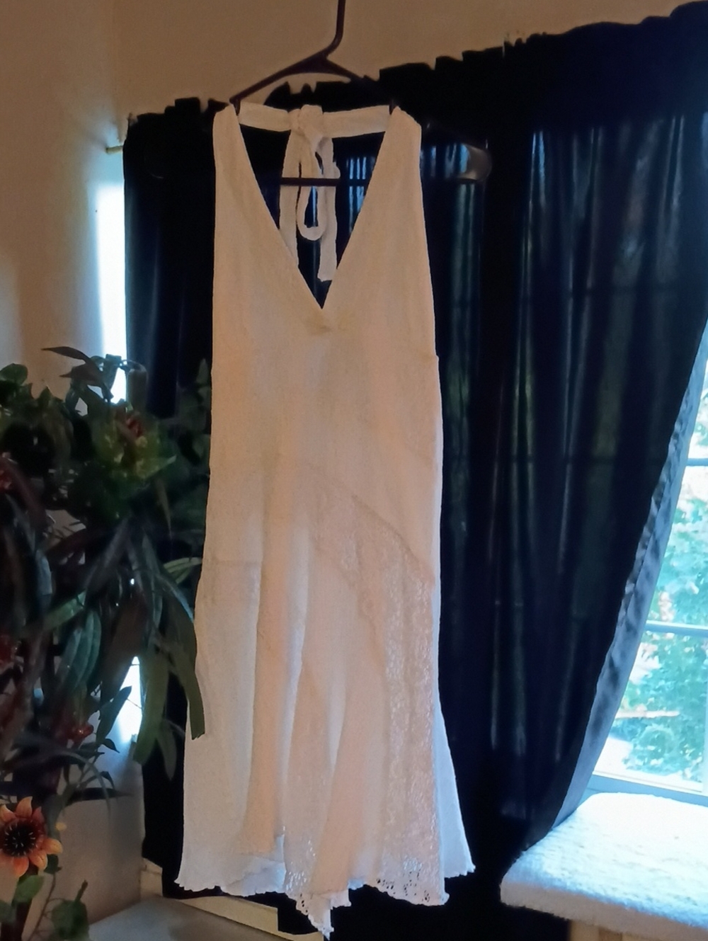 White Halter Lace Midi Dress - Women's Size Large